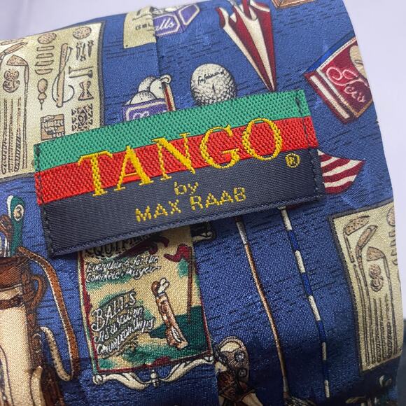 Tango by Max Raab Golf Nostalgia Novelty Print Tie Golf Enthusiasts Blue Silk - Picture 5 of 7